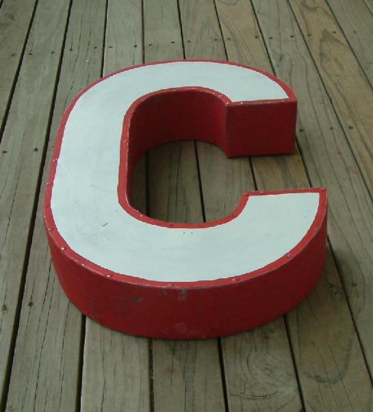 ex shop or business large painted galvanised iron letter C